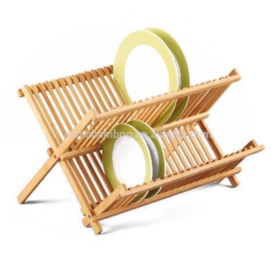 Bamboo Kitchen 2 Tier Drainer Utensils Holder Rack Plate Storage Rack Foldable Dish Drying Racks